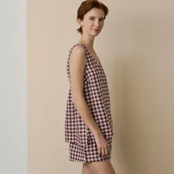 Berry Gingham Linen Cami Set