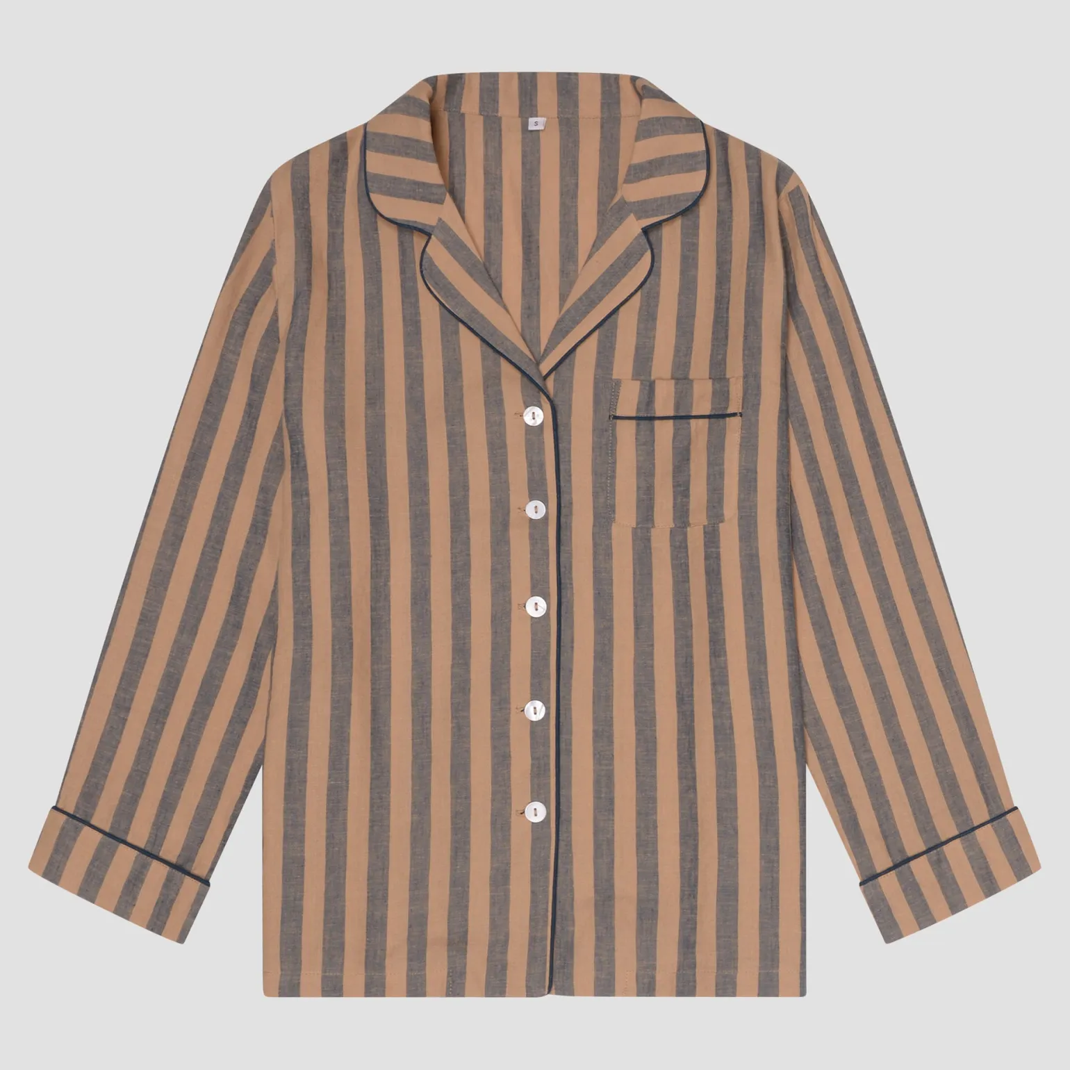 Blue & Porcini Striped Linen Pajama Shirt
