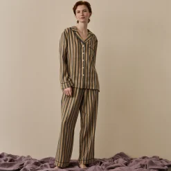 Blue & Porcini Striped Linen Pajama Set