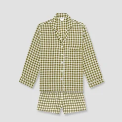 Botanical Green Gingham Linen Pajama Shorts Set