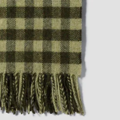 Botanical Green Gingham Wool Blanket