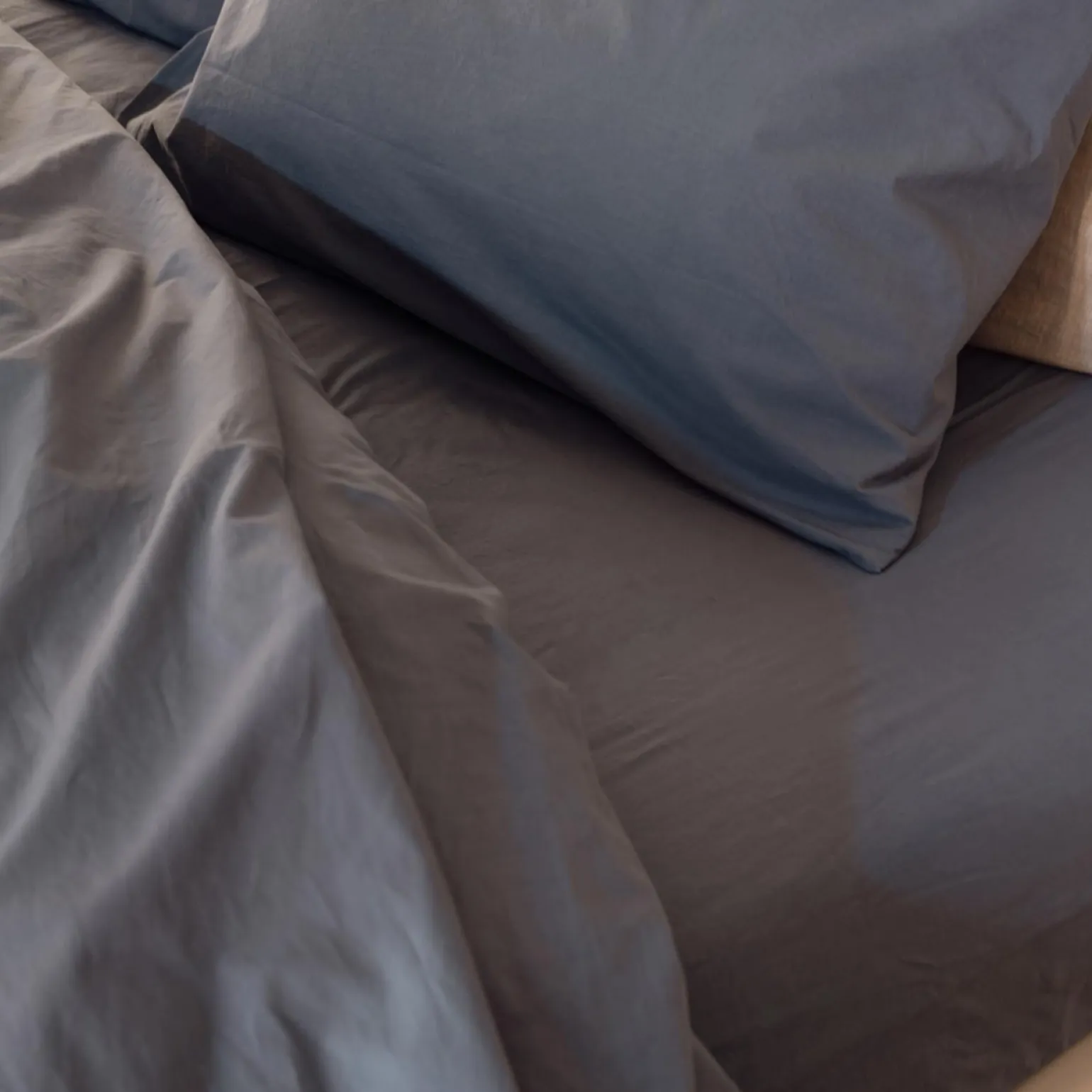 Cove Blue Washed Percale Cotton Fitted Sheet