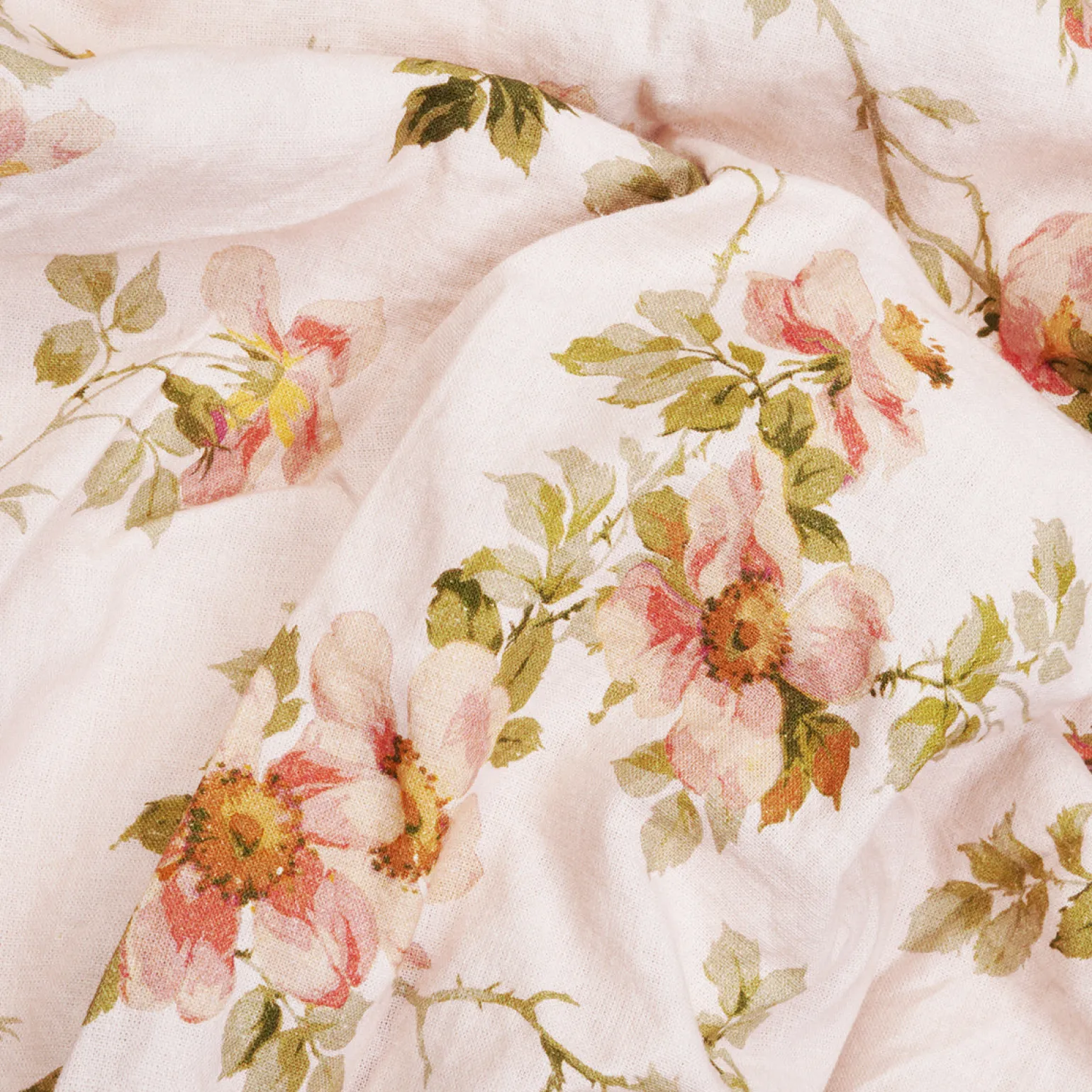 Cream Pastel Field Rose Linen Blend Fitted Sheet