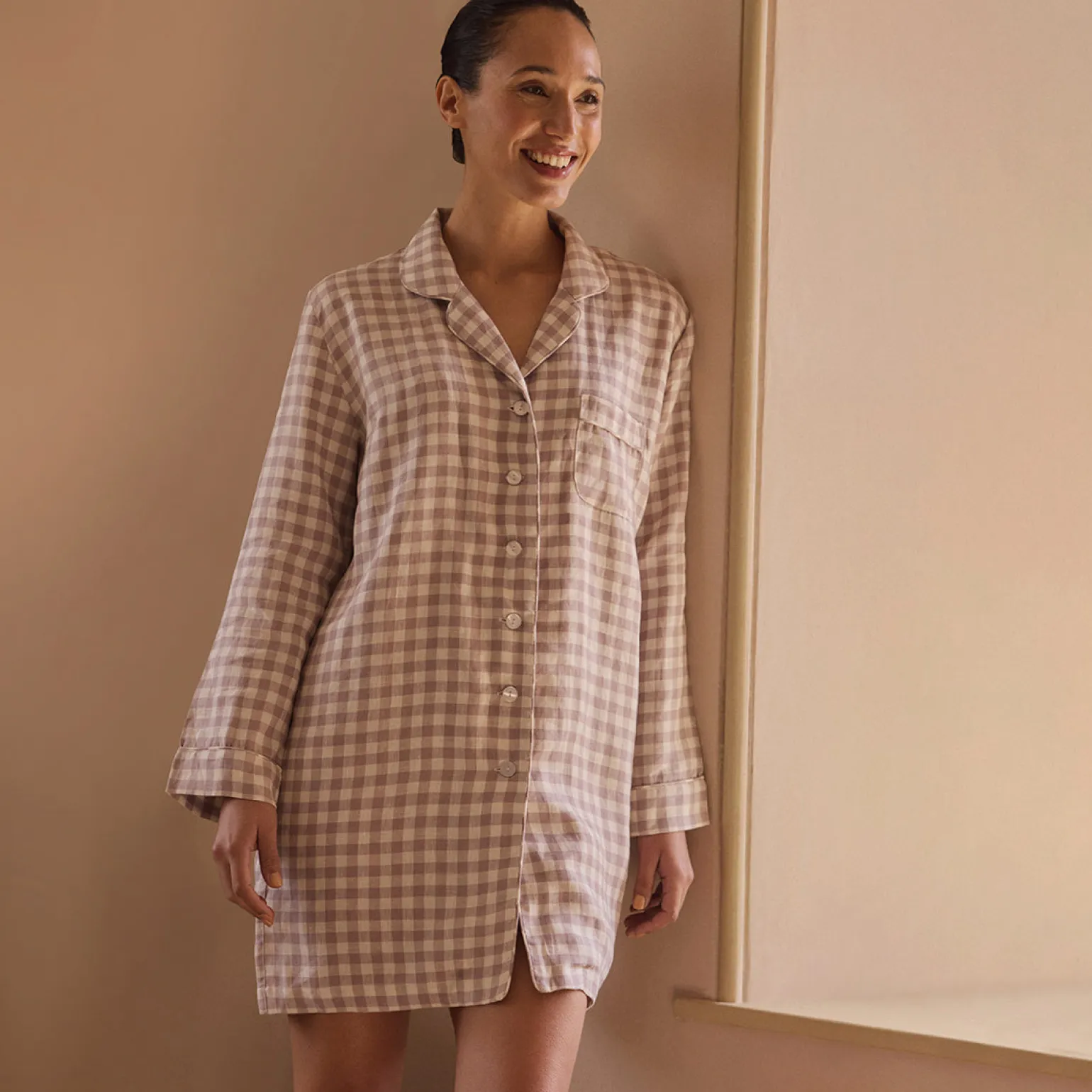 Elderberry Gingham Linen Night Shirt