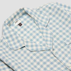 Men's Warm Blue Gingham Linen Pajama Pants Set