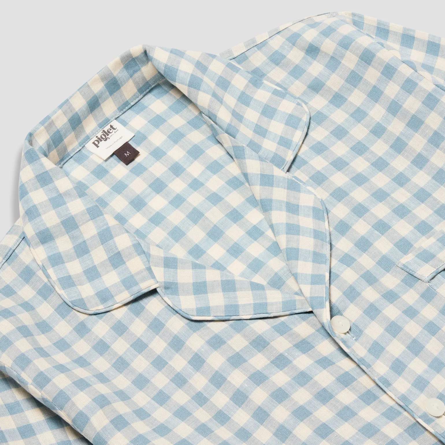 Men's Warm Blue Gingham Linen Pajama Pants Set