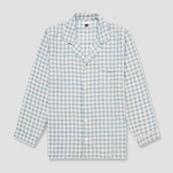 Men's Warm Blue Gingham Linen Pajama Shirt
