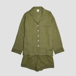 Moss Plain Linen Pajama Shorts Set
