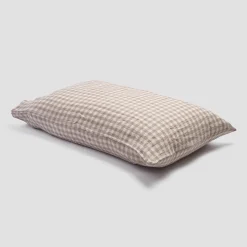 Mushroom Gingham 100% Linen Pillowcases (Pair)