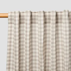 Mushroom Gingham Linen Blend Curtains (Pair)
