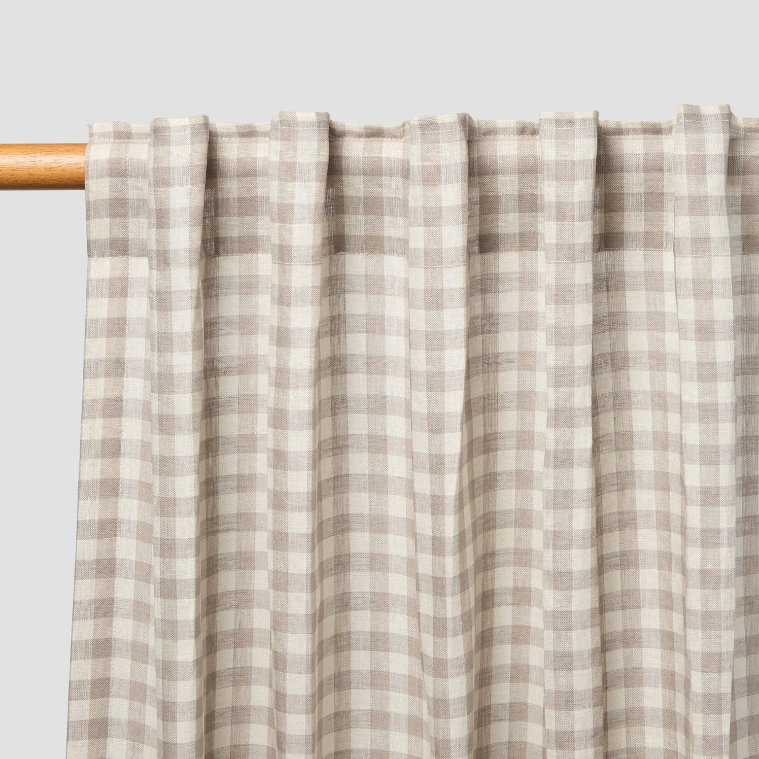 Mushroom Gingham Linen Blend Curtains (Pair)