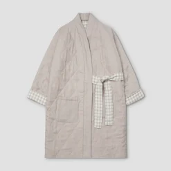 Mushroom Gingham Linen Housecoat