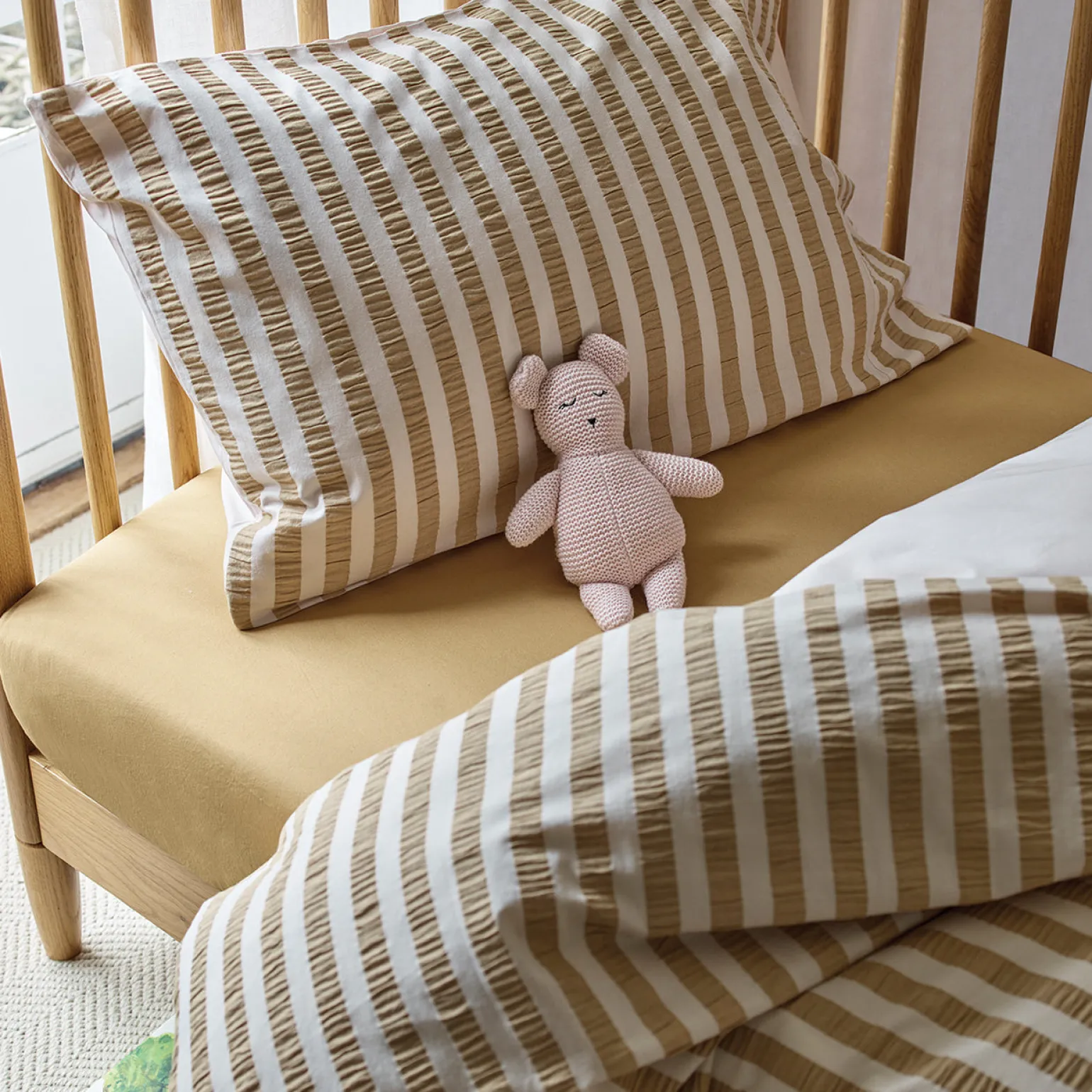 Ochre Seersucker Kids Stripe Cotton Bedding Set