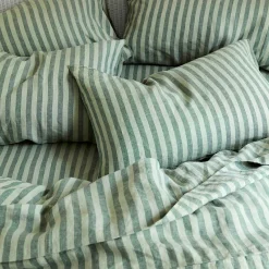 Pine Green Stripe 100% Linen Fitted Sheet