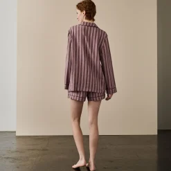 Port & Woodrose Striped Linen Pajama Shorts Set