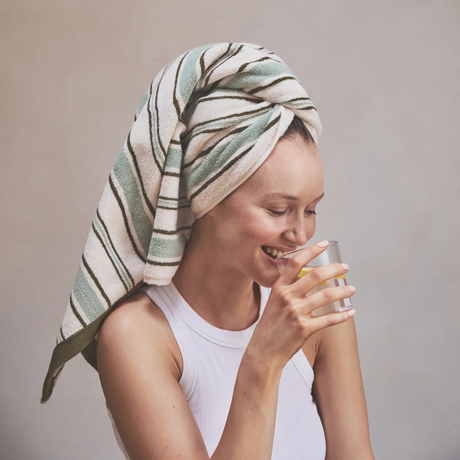 Sage Botanical Green Shoreham Stripe Cotton Towels