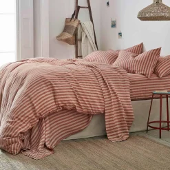 Sandstone Red Pembroke Stripe Linen Blend Duvet Cover