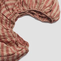Sandstone Red Stripe 100% Linen Fitted Sheet