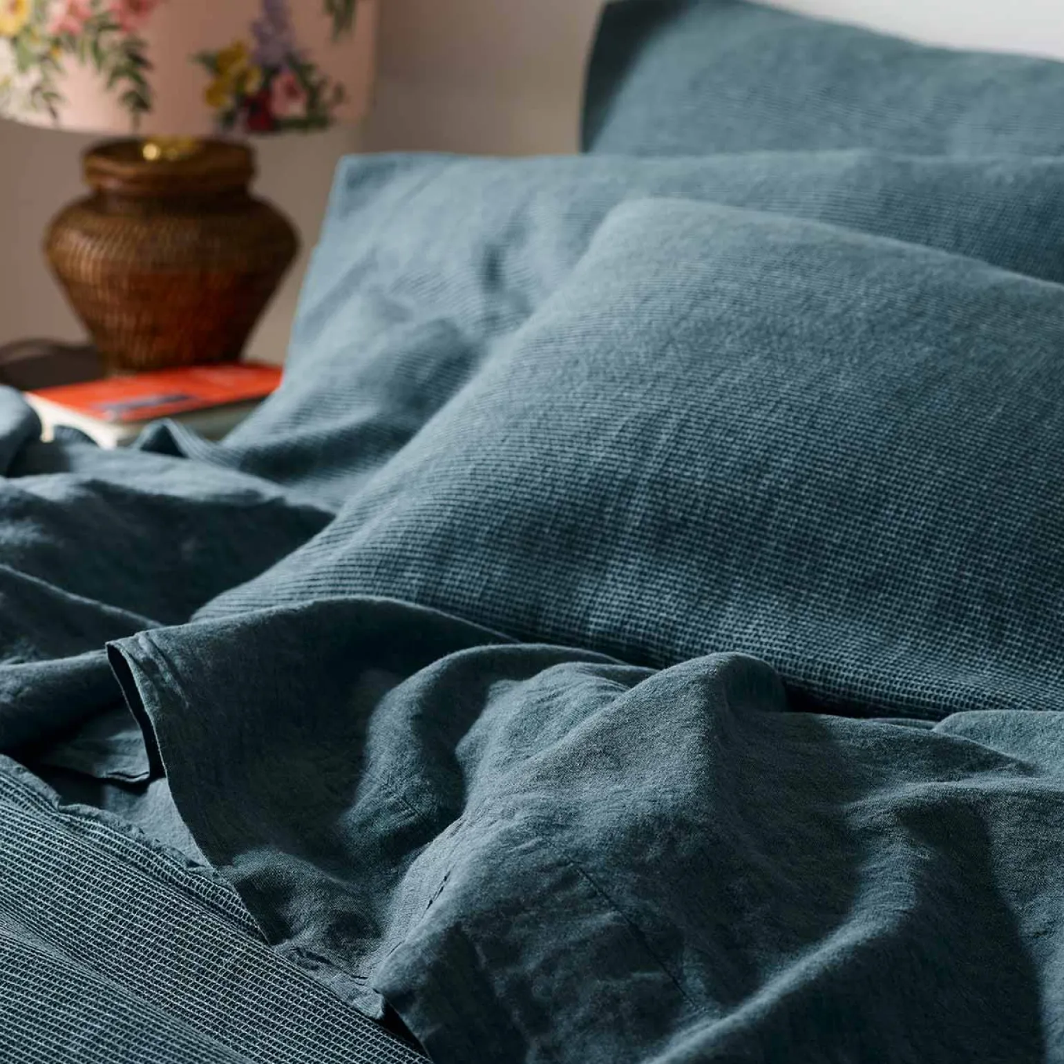 Teal Chambray Linen Blend Flat Sheet