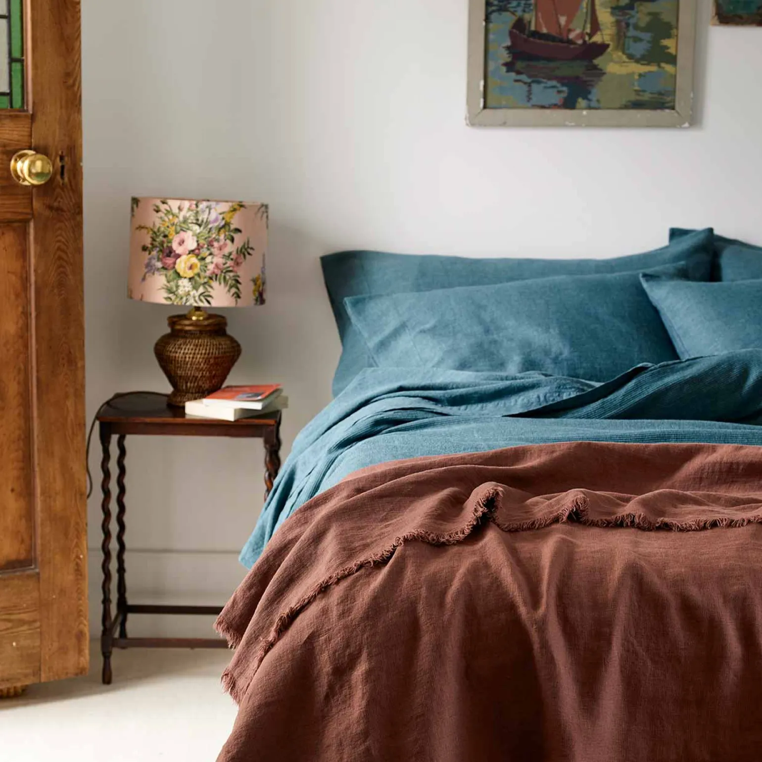 Teal Chambray Linen Blend Flat Sheet