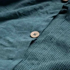 Teal Waffle Chambray Linen Blend Duvet Cover