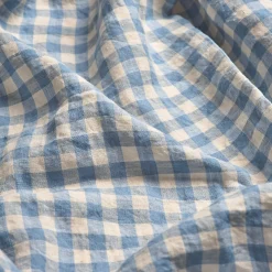 Warm Blue Gingham 100% Linen Fitted Sheet