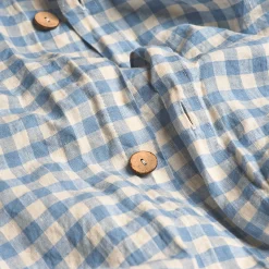 Warm Blue Gingham 100% Linen Duvet Cover
