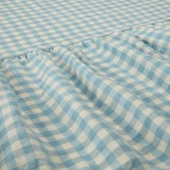 Warm Blue Gingham Linen Blend Bed Skirt