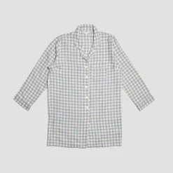 Warm Blue Gingham Linen Night Shirt