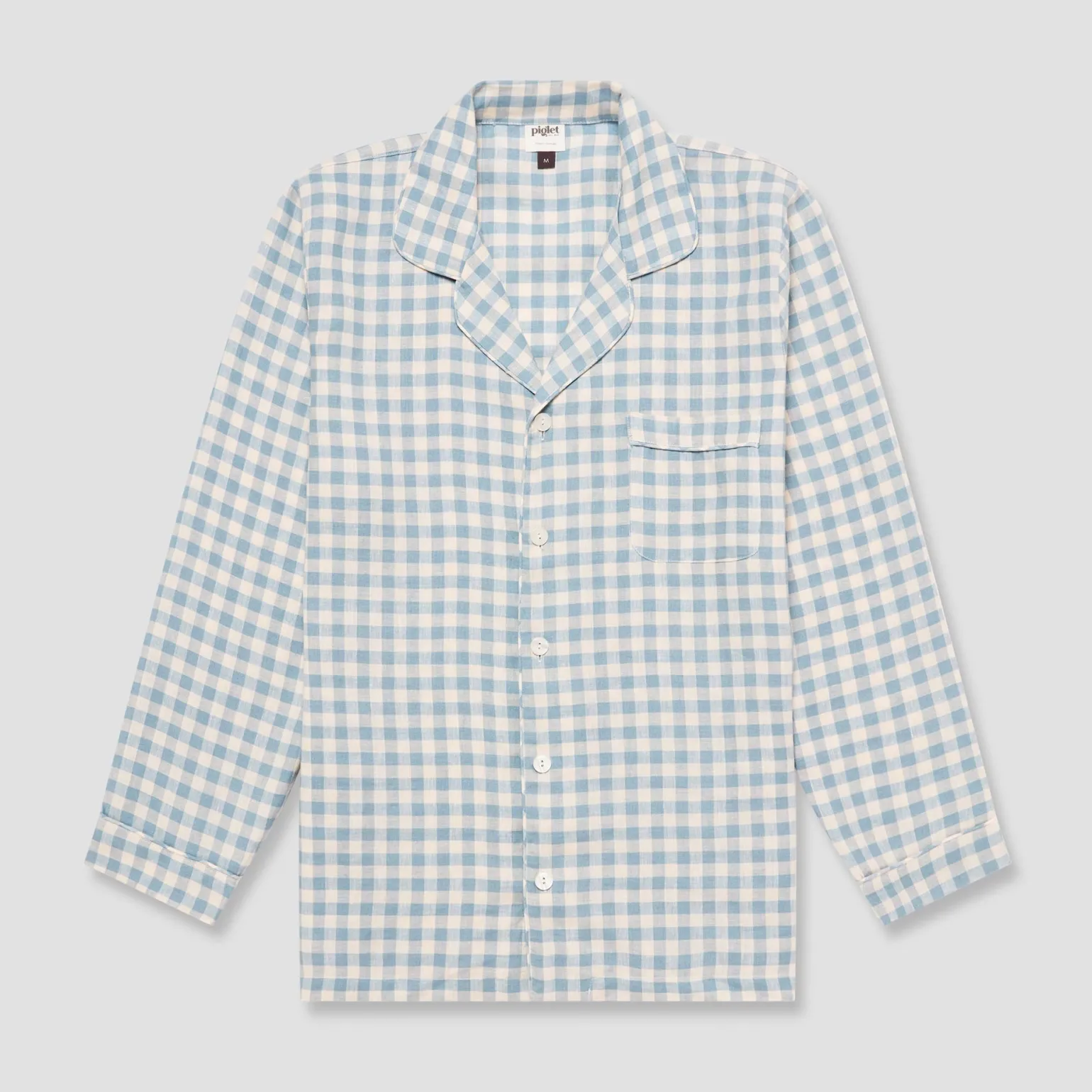 Warm Blue Gingham Linen Pajama Shirt (Top Only)