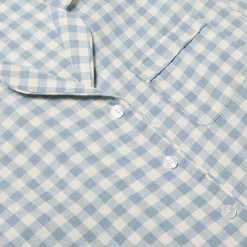 Warm Blue Gingham Linen Pajama Shorts Set