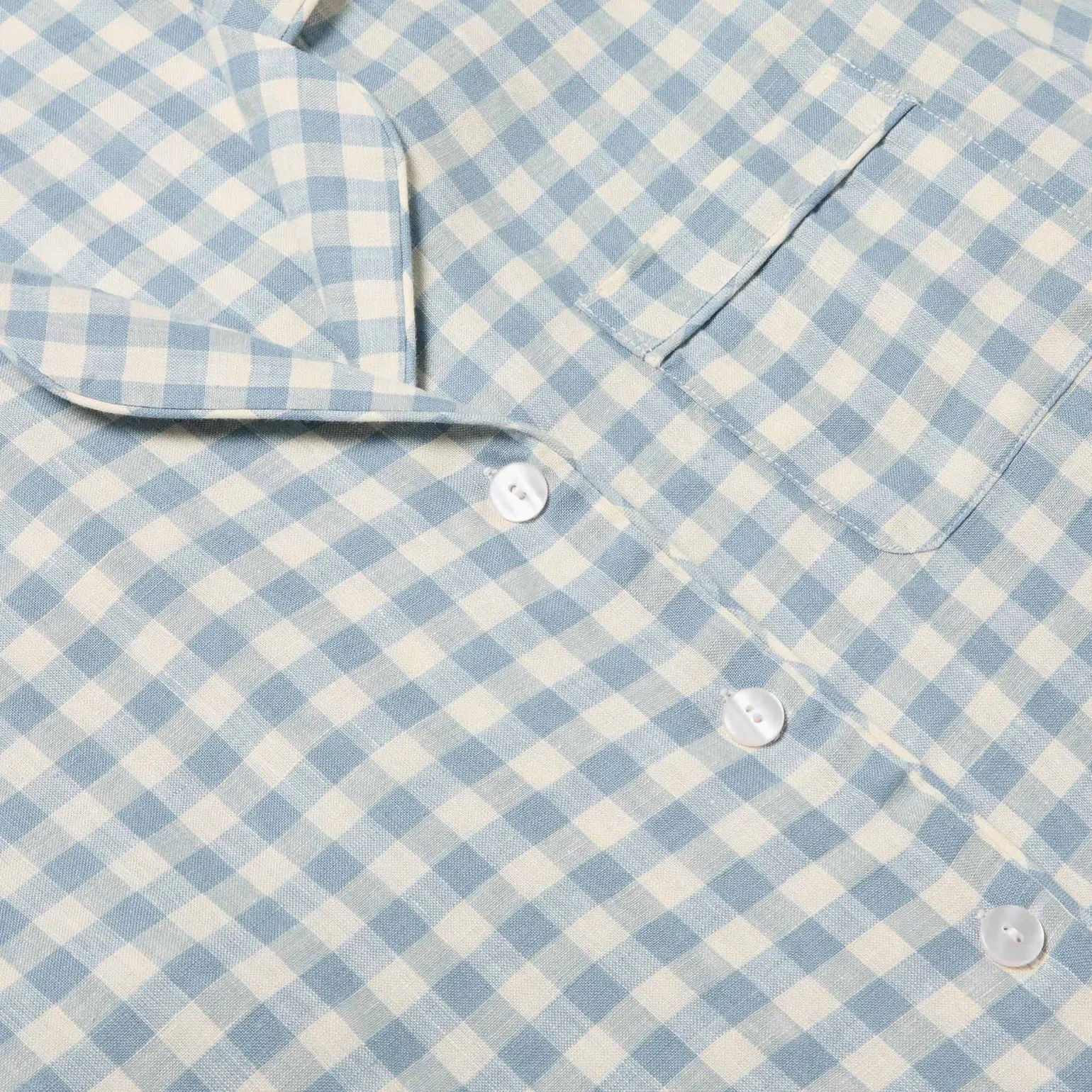 Warm Blue Gingham Linen Pajama Shorts Set