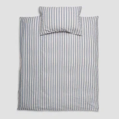 Warm Blue Seersucker Kids Stripe Cotton Bedding Set